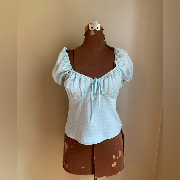 Blue Rain Tops - Blue Rain Francesca’s Women’s Puff Sleeve Polka Dot Shirt Size s